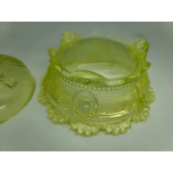 Antique Greentown Indiana Tumbler Dewey Vaseline Glass Small Butter w/ Lid MINT - Picture 8 of 9